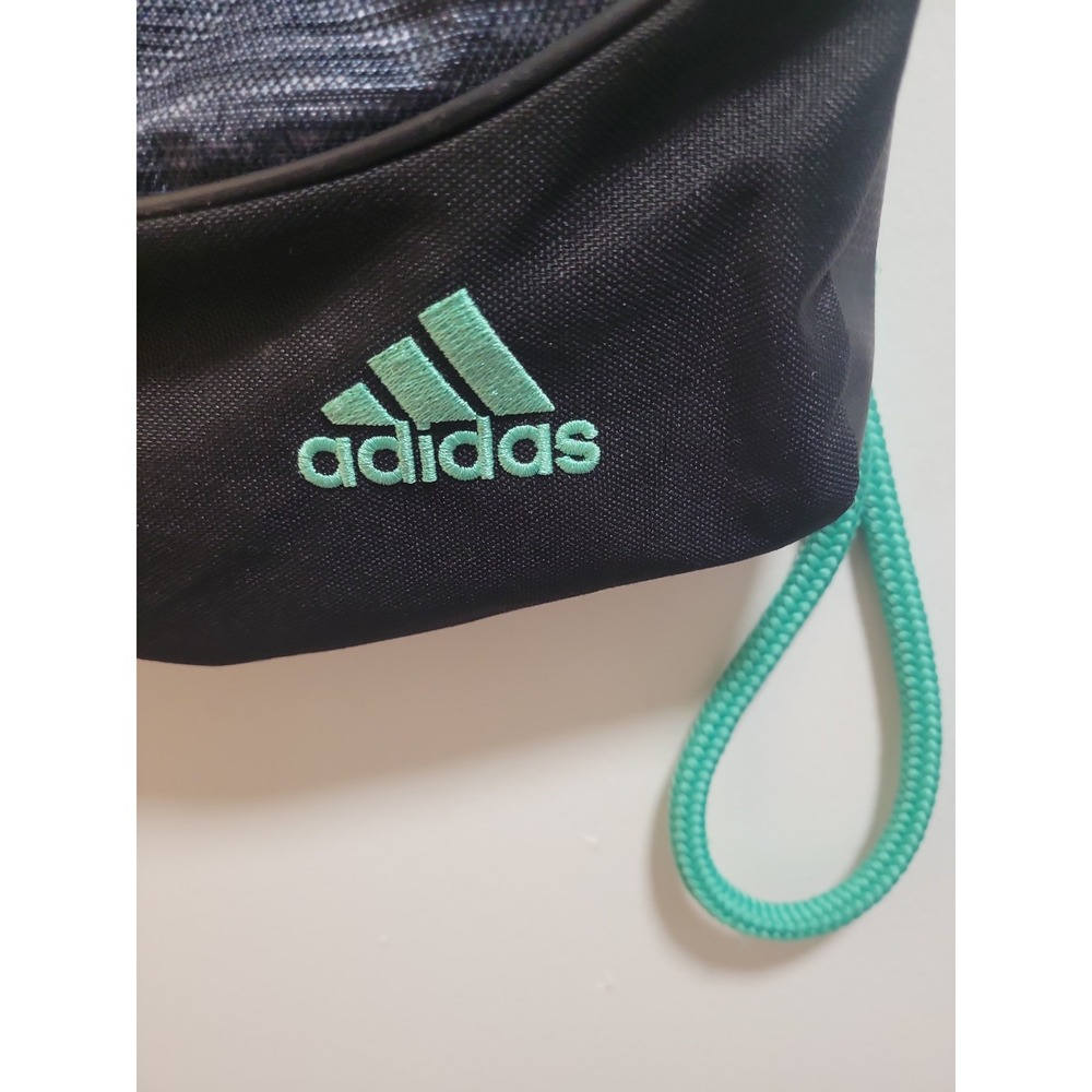 adidas Drawstring Gym Sack Backpack Black Green Pink, 3 Pockets, Zip - Picture 2 of 4